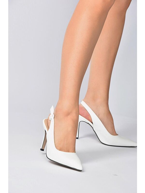Beyaz Sivri Burun Kadın Topuklu Ayakkabı K404910309 - Görsel 3