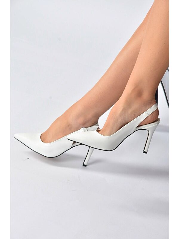 Beyaz Sivri Burun Kadın Topuklu Ayakkabı K404910309 - Görsel 5