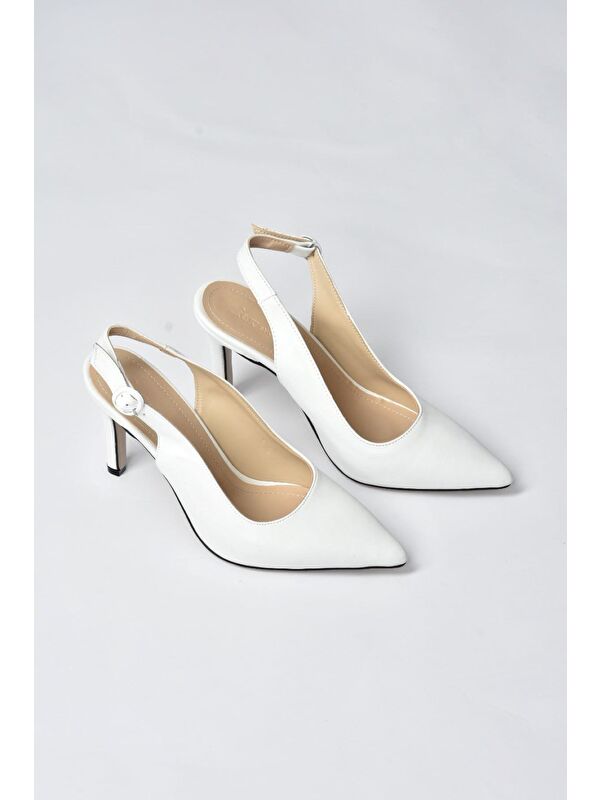 Beyaz Sivri Burun Kadın Topuklu Ayakkabı K404910309 - Görsel 6