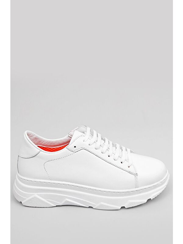 Hakiki Deri Yuvarlak Burun Dolgu Taban Bağcıklı Kadın Sneaker 24166 - Görsel 5