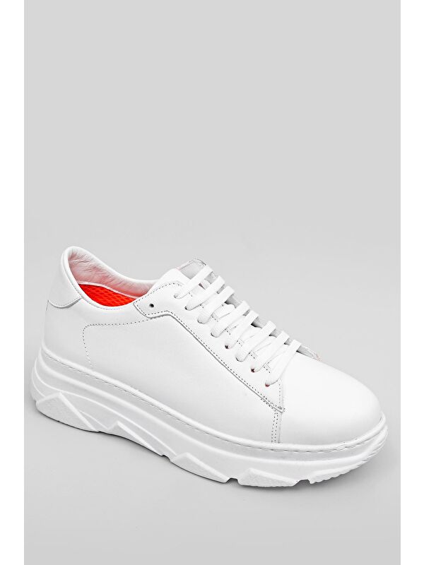 Hakiki Deri Yuvarlak Burun Dolgu Taban Bağcıklı Kadın Sneaker 24166 - Görsel 6