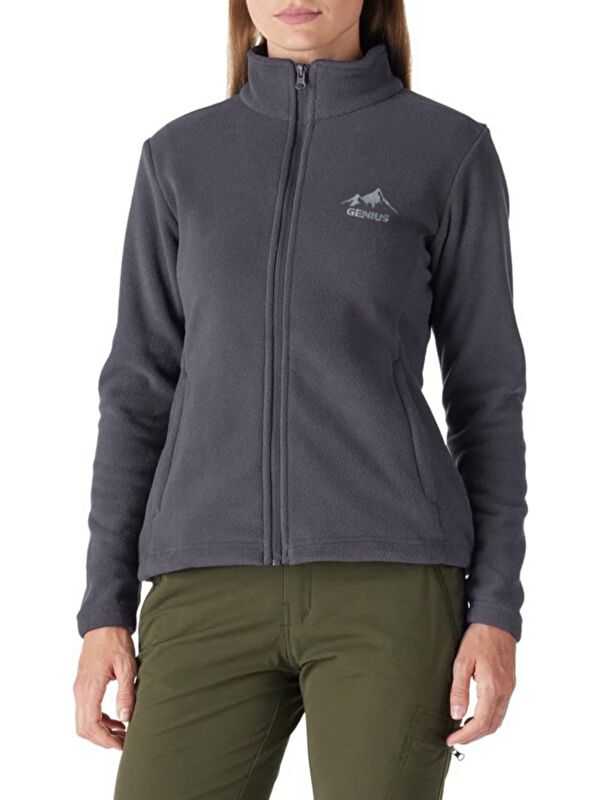 Genius Store Kadın Tam Fermuarlı Kalın Outdoor Polar Ceket RENKLİ-TAM