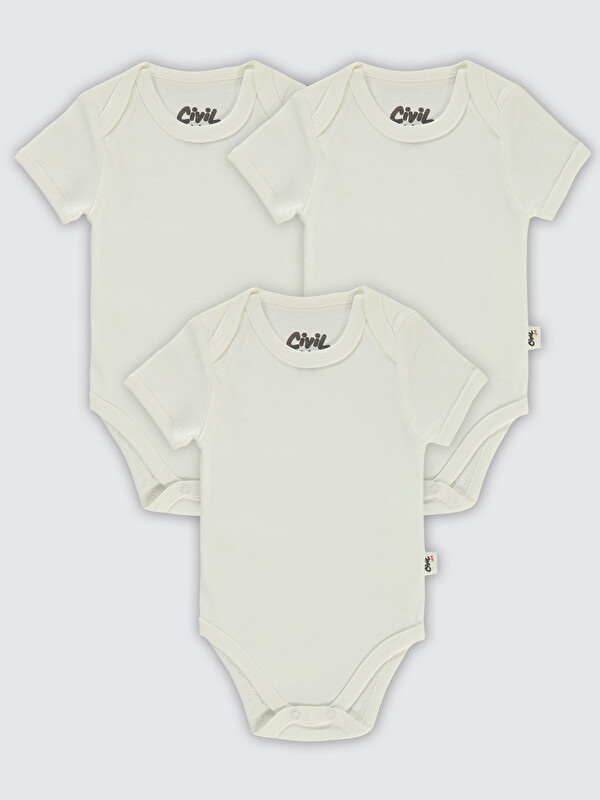 Civil Baby Bebek 3'lü Çıtçıtlı Badi 1-3 Yaş Beyaz
