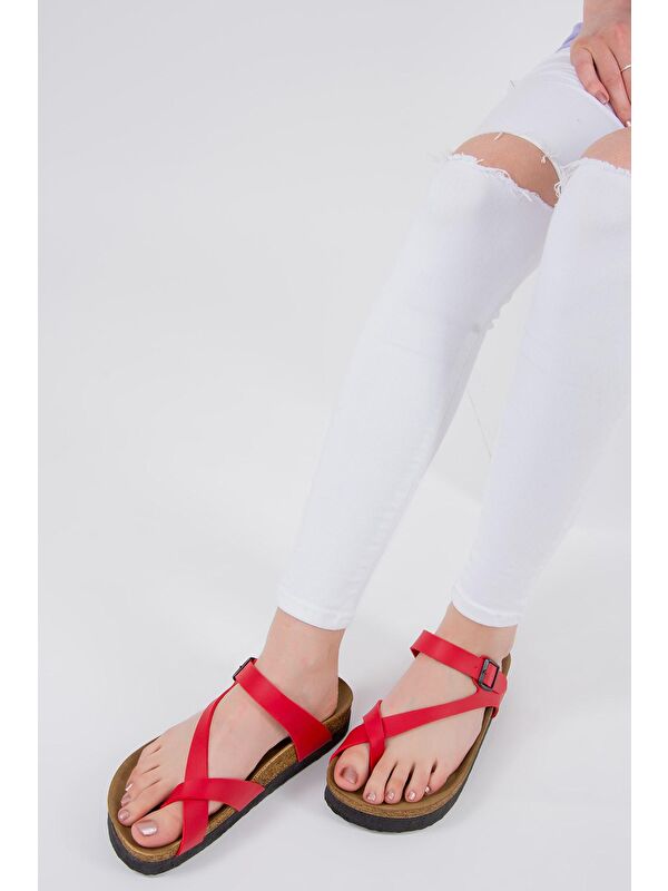 B777753009 Kırmızı Kadın Terlik - Görsel 3