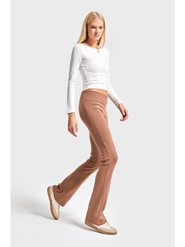 It's Basic Kadın Kahverengi s5-81 Slim Fit Süper Esnek Kumaş Flare Fit Pantolon