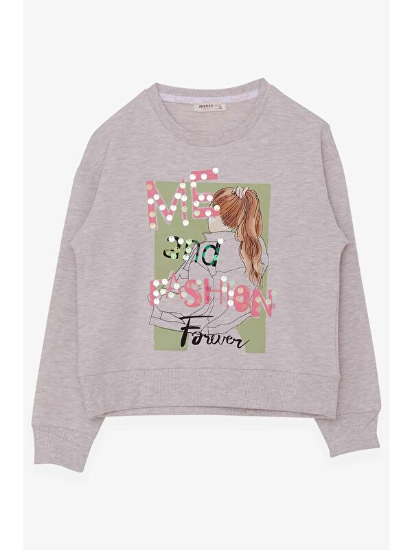 Breeze Kız Çocuk Sweatshirt Pullu Kız Baskılı Bej Melanj (8-14 Yaş)