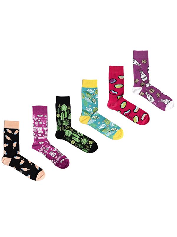 Ozzy Socks 6 Çift Organik Pamuklu Dikişsiz Kadın Çok Renkli Desenli Çorap
