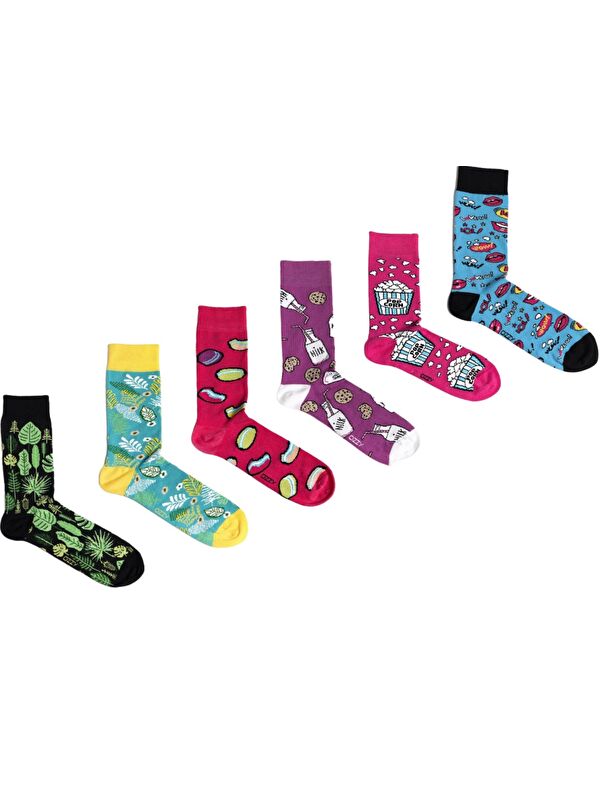 Ozzy Socks 6 Çift Organik Pamuklu Dikişsiz Kadın Çok Renkli Desenli Çorap