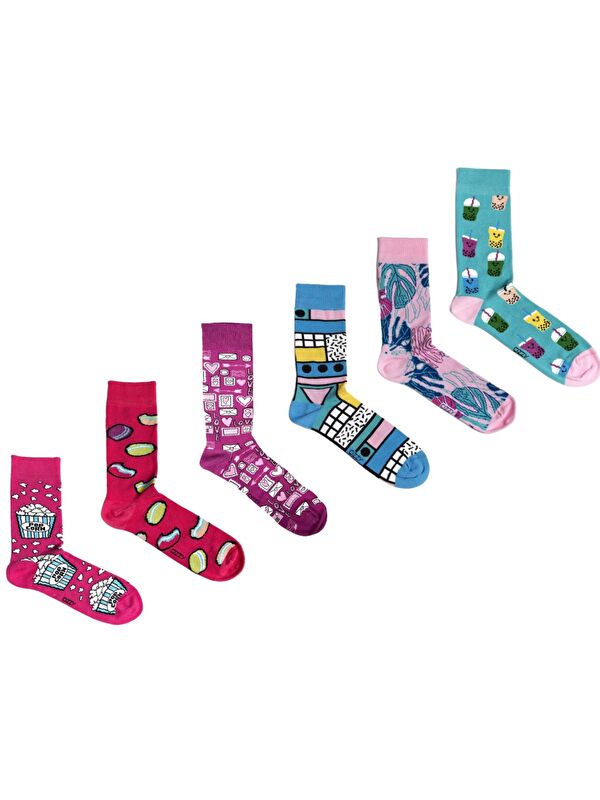 Ozzy Socks 6 Çift Organik Pamuklu Dikişsiz Kadın Çok Renkli Desenli Çorap