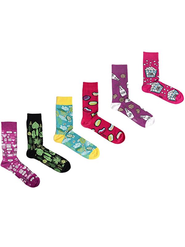 Ozzy Socks 6 Çift Organik Pamuklu Dikişsiz Kadın Çok Renkli Desenli Çorap