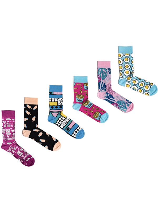 Ozzy Socks 6 Çift Organik Pamuklu Dikişsiz Kadın Çok Renkli Desenli Çorap
