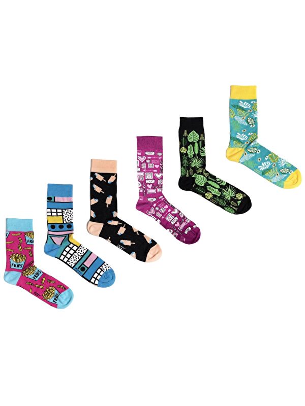 Ozzy Socks 6 Çift Organik Pamuklu Dikişsiz Kadın Çok Renkli Desenli Çorap