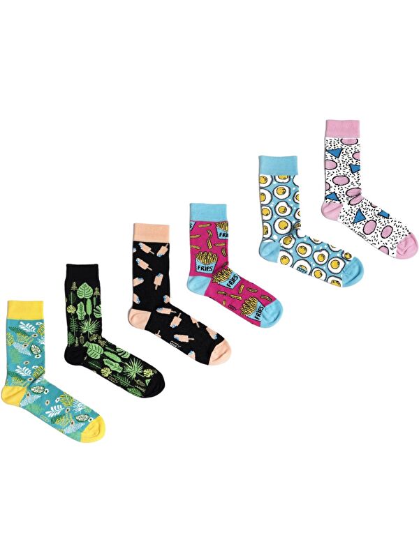 Ozzy Socks 6 Çift Organik Pamuklu Dikişsiz Kadın Çok Renkli Desenli Çorap