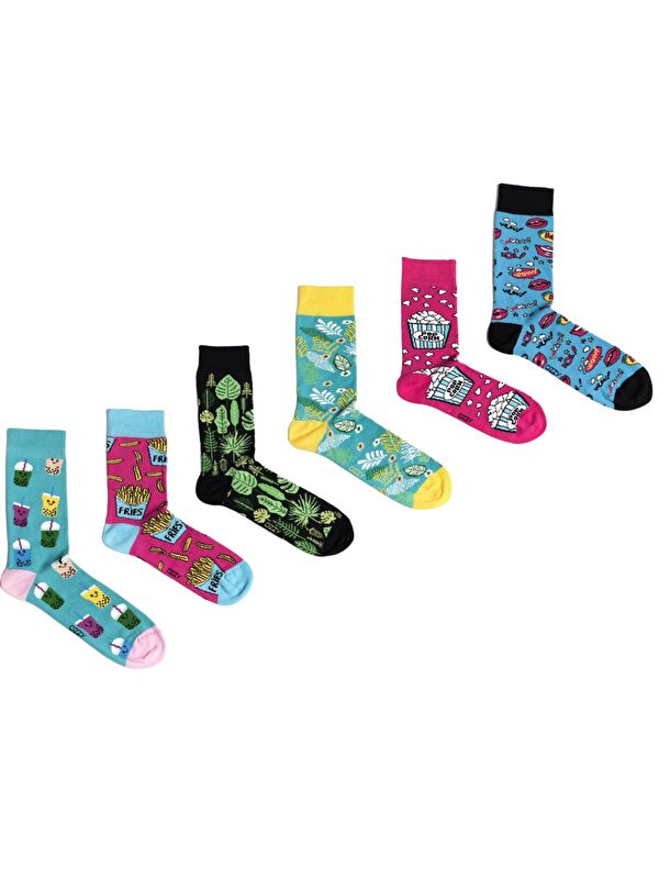 Ozzy Socks 6 Çift Organik Pamuklu Dikişsiz Kadın Çok Renkli Desenli Çorap
