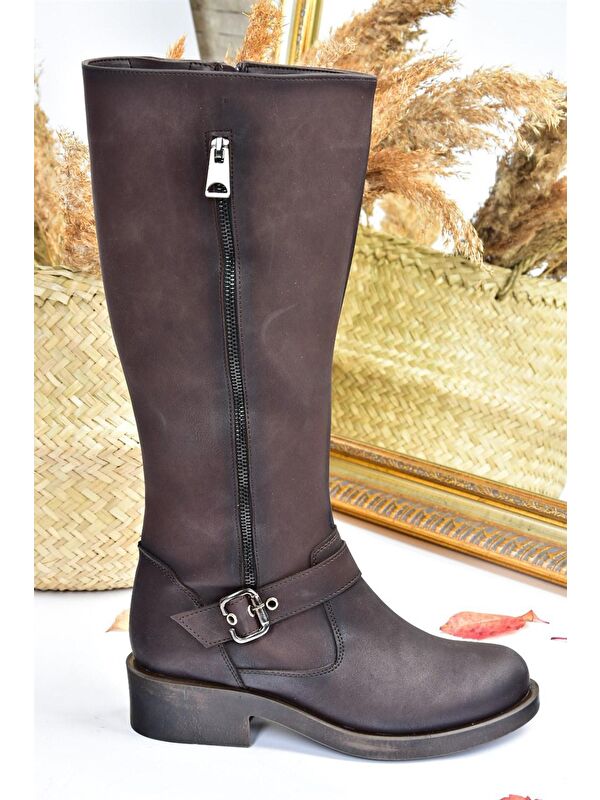 E674270509 Kahverengi Kadın Çizme - Görsel 6