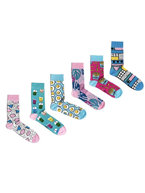 Ozzy Socks 6 Çift Organik Pamuklu Dikişsiz Kadın Çok Renkli Desenli Çorap