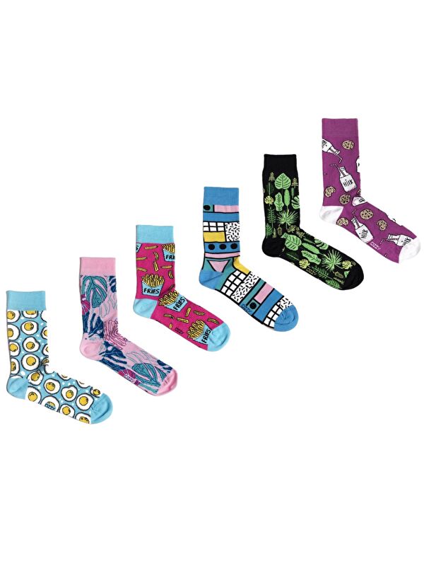 Ozzy Socks 6 Çift Organik Pamuklu Dikişsiz Kadın Çok Renkli Desenli Çorap