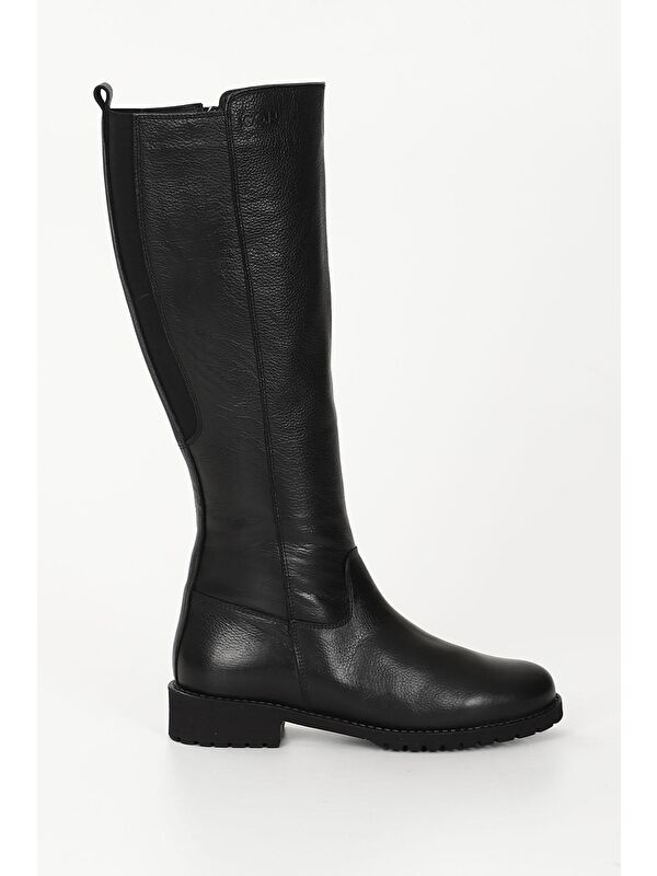 SİYAH Hakiki Deri Yuvarlak Burun Kauçuk Taban Topuklu Fermuarlı Kadın Günlük Çizme 44551 - Görsel 5