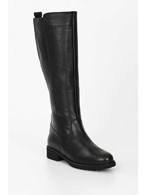 SİYAH Hakiki Deri Yuvarlak Burun Kauçuk Taban Topuklu Fermuarlı Kadın Günlük Çizme 44551 - Görsel 6