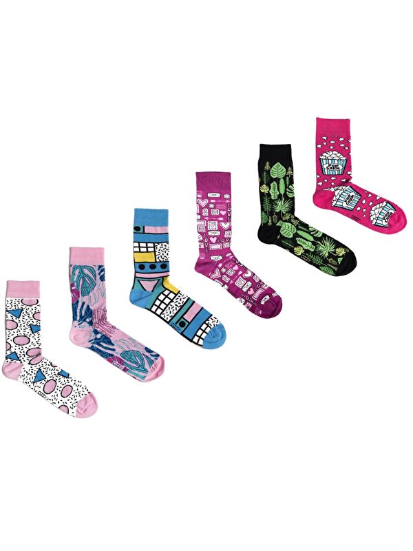 Ozzy Socks 6 Çift Organik Pamuklu Dikişsiz Kadın Çok Renkli Desenli Çorap
