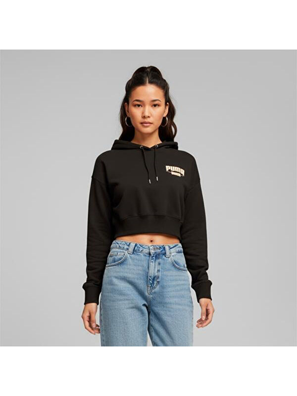 Puma Team Cropped Kadın Siyah Kapüşonlu Sweatshirt