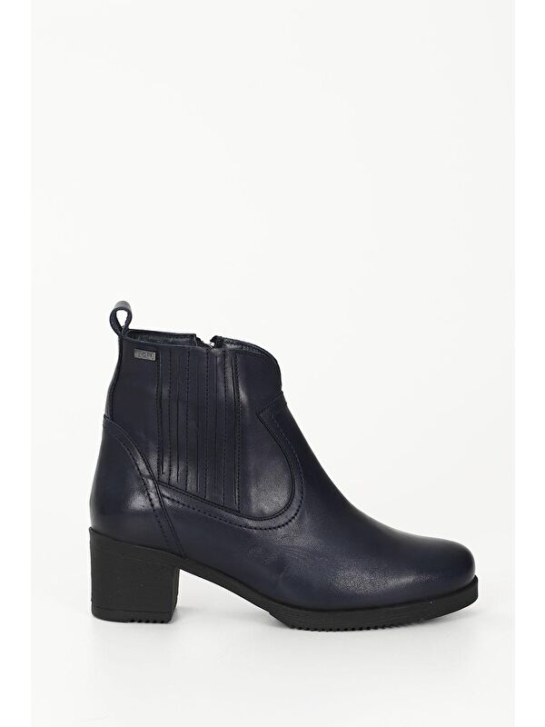 LACİVERT Hakiki Deri Yuvarlak Burun Topuklu Kauçuk Taban Fermuarlı Kadın Günlük Bot 10404 - Görsel 5