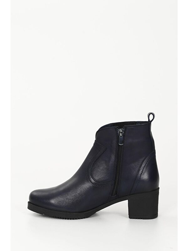 LACİVERT Hakiki Deri Yuvarlak Burun Topuklu Kauçuk Taban Fermuarlı Kadın Günlük Bot 10404 - Görsel 7