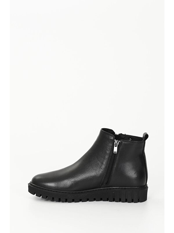 SİYAH Hakiki Deri Yuvarlak Burun Kauçuk Taban Fermuarlı Kadın Günlük Bot 52428 - Görsel 7