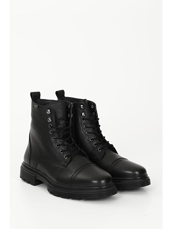 SİYAH Hakiki Deri Fermuarlı Bağcıklı Erkek Postal Bot 81501 - Görsel 3