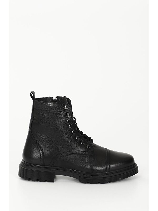 SİYAH Hakiki Deri Fermuarlı Bağcıklı Erkek Postal Bot 81501 - Görsel 5