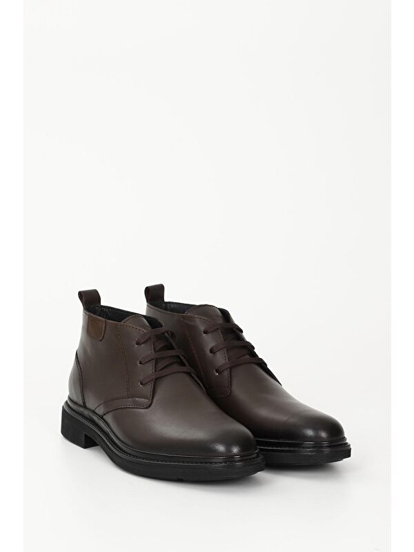 KAHVERENGİ Hakiki Deri Yuvarlak Burun Kauçuk Taban Bağcıklı Günlük Erkek Bot 42011 - Görsel 3