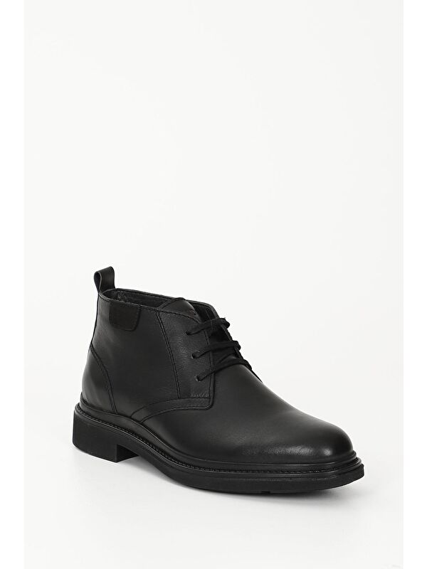 SİYAH Hakiki Deri Yuvarlak Burun Kauçuk Taban Bağcıklı Günlük Erkek Bot 42011 - Görsel 6