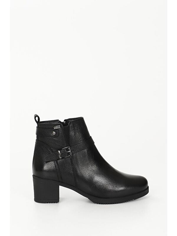 SİYAH Hakiki Deri Yuvarlak Burun Topuklu Fermuarlı Tokalı Kadın Günlük Bot 48491 - Görsel 5