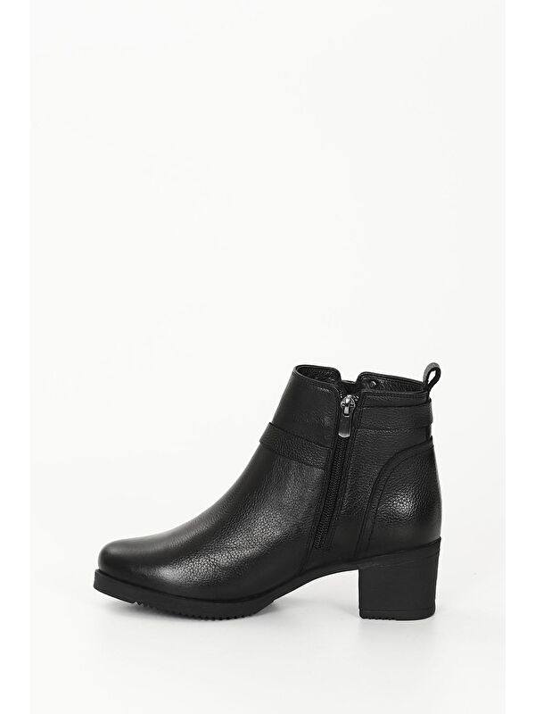 SİYAH Hakiki Deri Yuvarlak Burun Topuklu Fermuarlı Tokalı Kadın Günlük Bot 48491 - Görsel 7