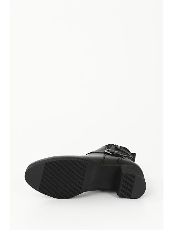 SİYAH Hakiki Deri Yuvarlak Burun Topuklu Fermuarlı Tokalı Kadın Günlük Bot 48491 - Görsel 8