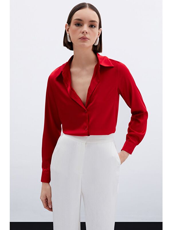 SATEEN Saten Gömlek - Kırmızı