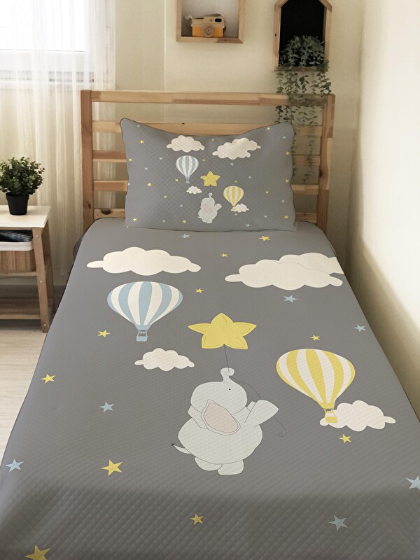 Evmila Uçan Balon Ve Fil Desen Tek Kişilik Çocuk Pike Takımı 160x220 cm