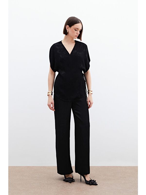 SATEEN Cepli Bol Pantolon - Siyah