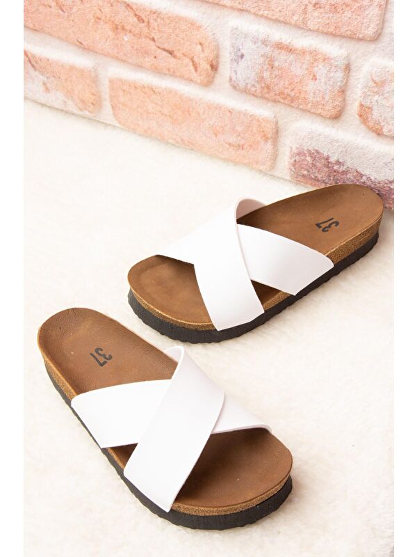 B777742209 Beyaz Kadın Terlik - Görsel 3