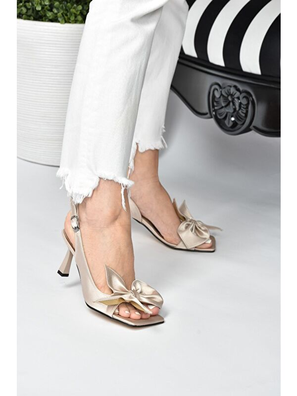 Vizon Kumaş Kadın Topuklu Ayakkabı K749384904 - Görsel 4