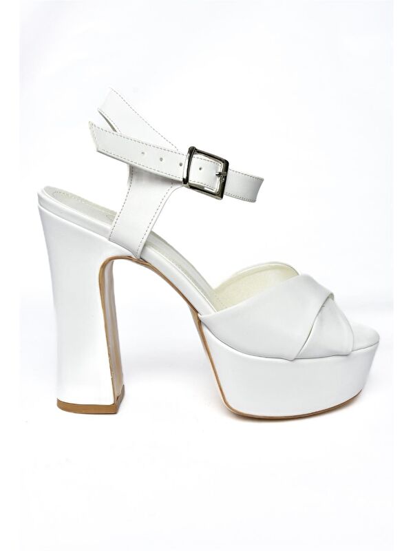M348202409 Beyaz Platform Topuklu Kadın Abiye Ayakkabı - Görsel 5