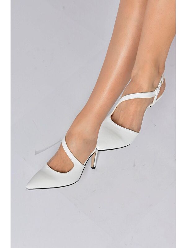 Beyaz Sivri Burun Kadın Topuklu Ayakkabı K404910809 - Görsel 4
