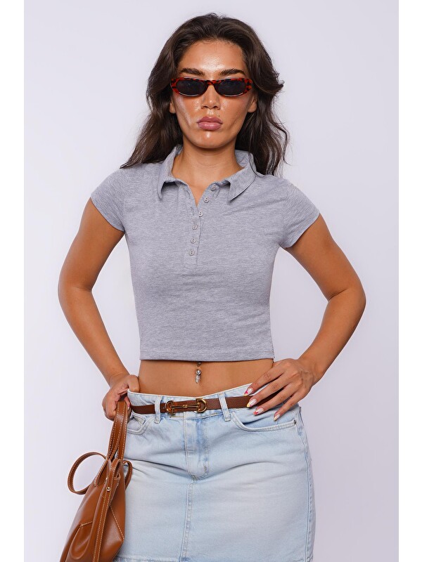 Madmext Grimelanj Polo Yaka Basic Kadın Tişört Mg2455