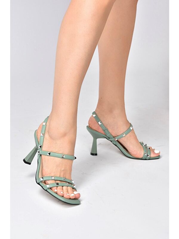 Yeşil Zımba Detaylı Üç Bant Kadın Topuklu Ayakkabı K404571109 - Görsel 2