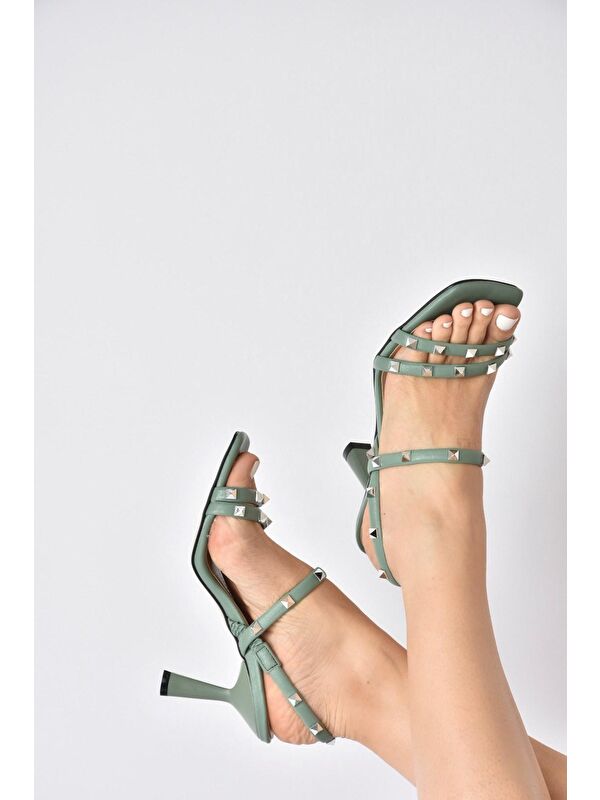 Yeşil Zımba Detaylı Üç Bant Kadın Topuklu Ayakkabı K404571109 - Görsel 3