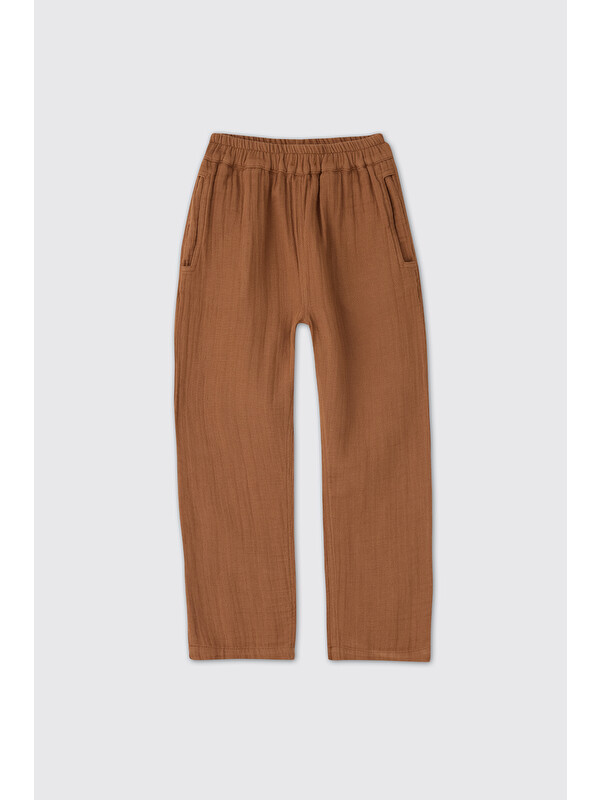 Panço Erkek Çocuk Beli Lastikli Müslin Kahve Pantolon