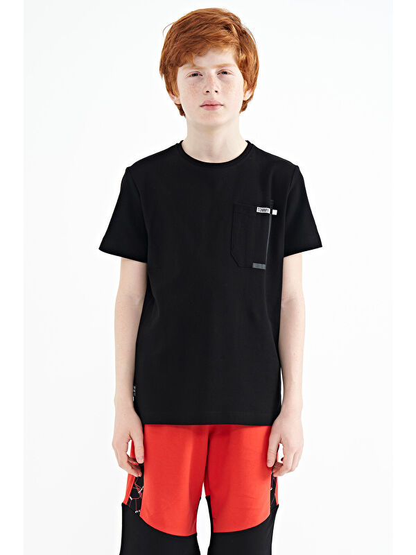 Tommylife Siyah Cep Detaylı O Yaka Standart Kalıp Erkek Çocuk Tişört - 11120