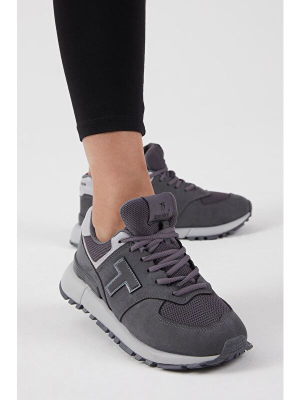 Unisex Füme Kaymaz Eva Taban Bağcıklı Sneaker - Görsel 3