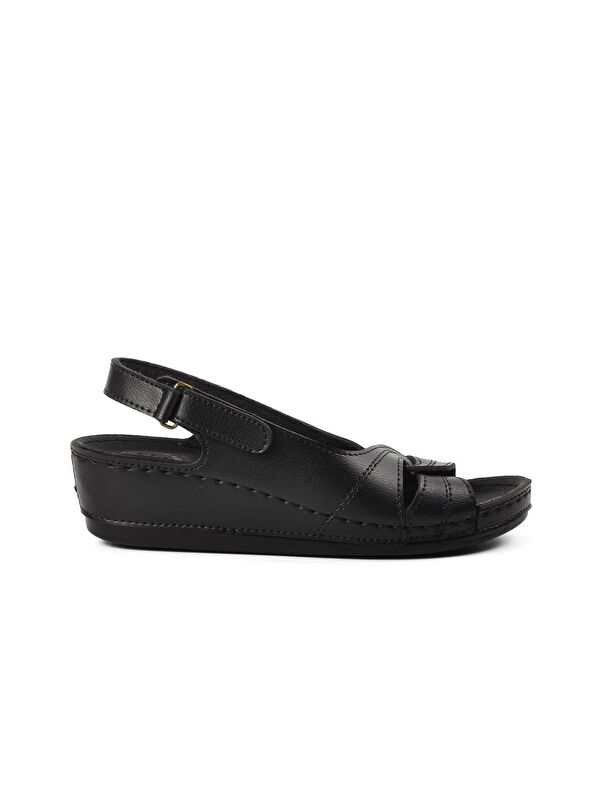 15.027 Siyah Kadın Dolgu Topuk Sandalet - Görsel 2