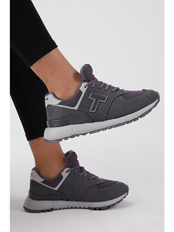 Unisex Füme Kaymaz Eva Taban Bağcıklı Sneaker - Görsel 4